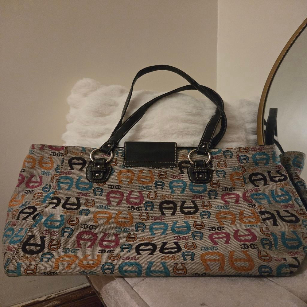 Women's Etienne Aigner Multicolor Logo Canvas Tote Bag One Size - Picture 4 of 14
